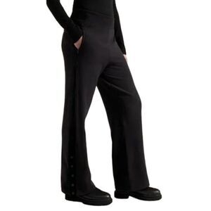 ATHLETA Retroplush Velvet Trim Straight Leg Pant Snap Black Sweatpant Medium